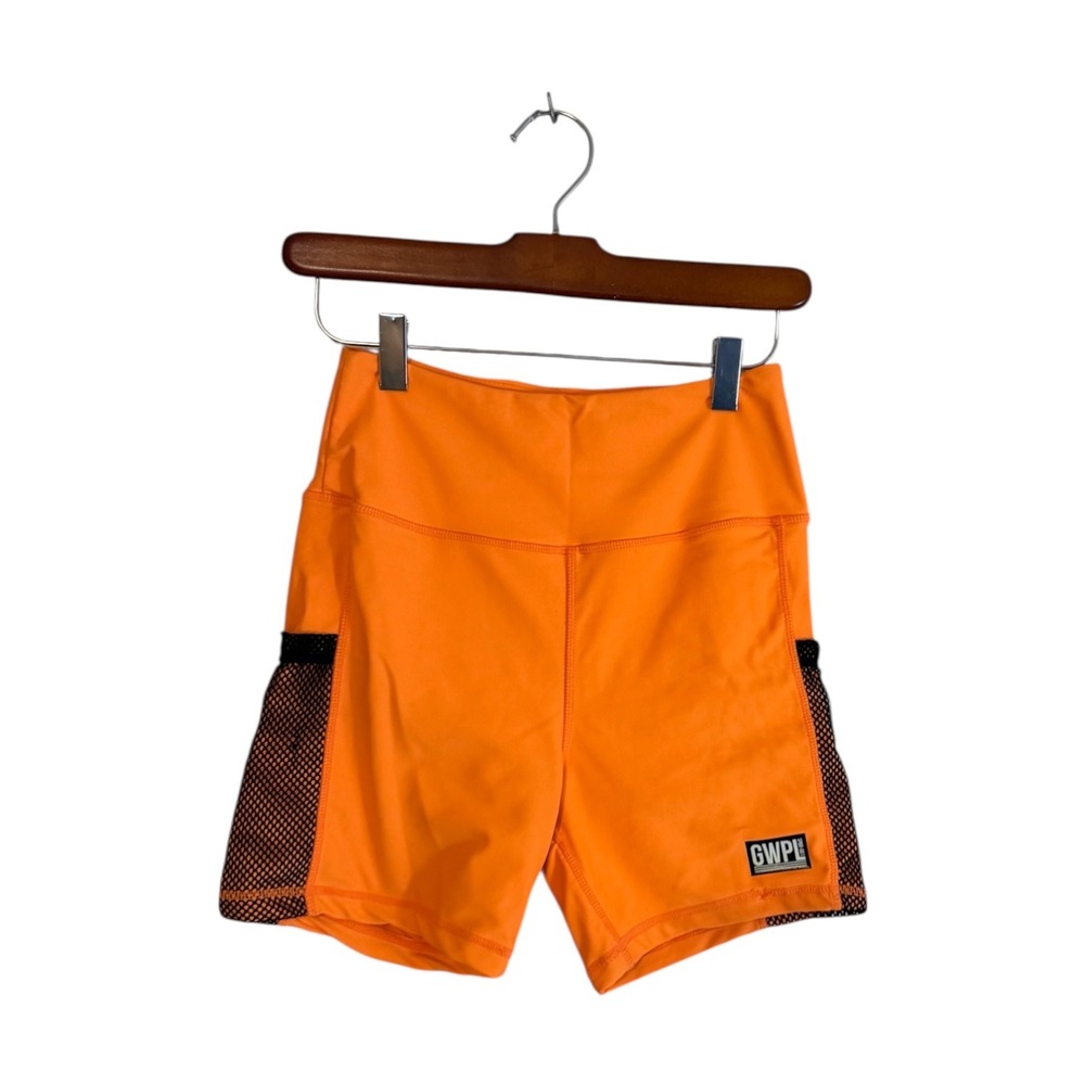 GWPL Girls Who Power Lift Biker Shorts Women M Orange Mesh‎ Pockets Activewear